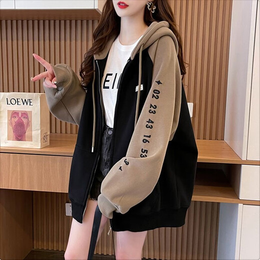 Han Huizhi Chaqueta con capucha para mujeres en primavera y otoño al estilo coreano suelto de longitud media versátil de moda de moda casual de moda para mujeres D695 Apricot primavera y otoño 2xl regular [recomendado 140-160Jin [Jin equivale a 0.5 kg]]]