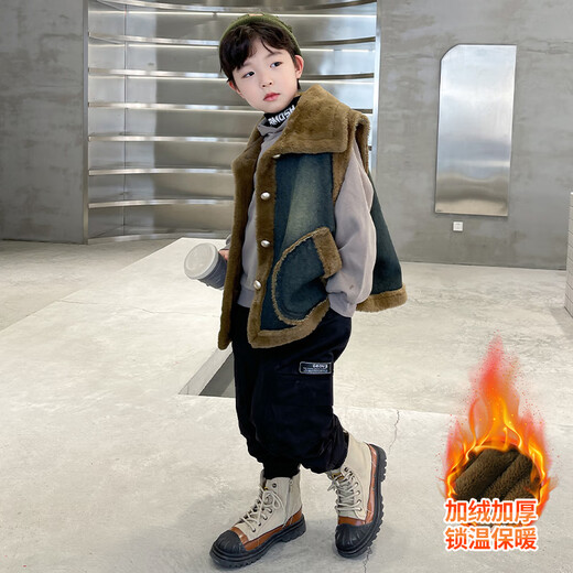 Fairy Tale Classroom Children's Thickened Denim Vest Jacket to Wear 2024 Winter Boys' New Warm Vest for Medium and Large Children Blue 160cm Recommended height is around 145-155cm
