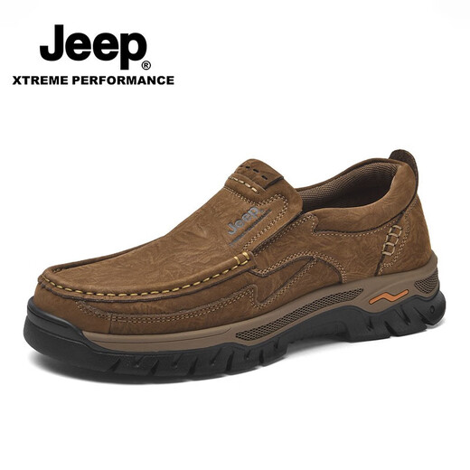 Jeep casual shoes for men in autumn and winter new first-layer cowhide shoes for the elderly, non-slip and wear-resistant business dad leather shoes, khaki standard leather shoe size 41