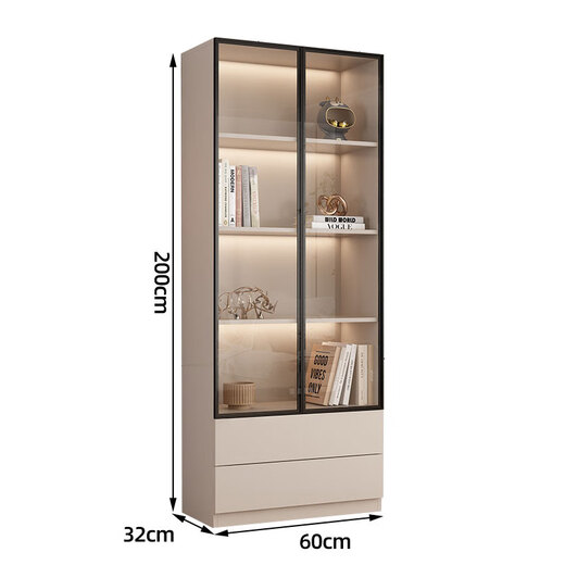 Tangji light luxury glass door bookcase free combination bookshelf floor living room display cabinet storage cabinet double door double drawer 60cm long