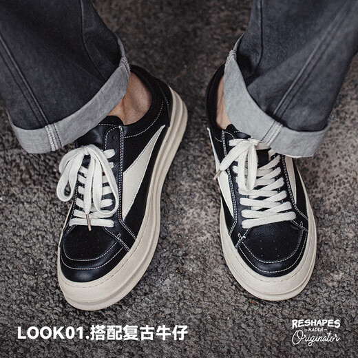 马登ro板鞋男美式高街潮鞋复古百搭cleanfit黑色小众低帮休闲鞋子 黑白色 (正码正拍) 马登工装 41 (255mm) 男码
