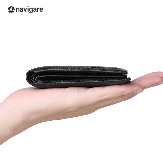 NAVIGARE Italian small sailboat wallet genuine leather short casual wallet driver's license card bag birthday gift gift black - no driver's license first layer cowhide (counter gift box)