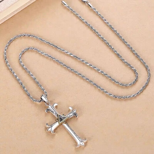 Zhixun God's Eye 9999 sterling silver cross necklace men's pure silver pendant birthday gift for boyfriend with braided adjustable wax rope 9999 pure silver weighs about 8.5g