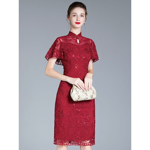 Deshuoxi mother high-end wedding dress new style middle-aged fashion mother-in-law mother-in-law cocktail dress dress to marry daughter to wear Lotus root powder M