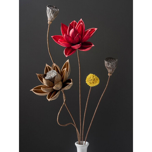 Bouquet of real flowers, decorative ornaments, lotus, air-dried lotus pod, natural lotus root, Zen flower arrangement, Chinese-style living room decoration, dried flower combination 5019, dried flower bag