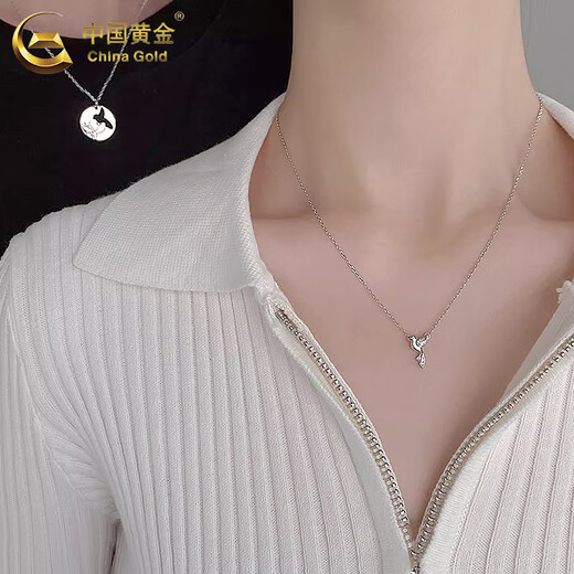 China Gold (CHINA GOLD) S925 Silver Eucalyptus and Bird Couple Necklace for Men and Women Pendant Memorial Day Valentine's Day Birthday Gift for Girlfriend Eucalyptus and Bird Couple Necklace Pair