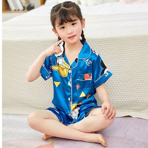 Disney Sommer Kurzärärmelte Kinderpyjamas Eisseide Dünne Sommerjunge Seiden kleines Mädchen Baby Cartoon Home Anzug 681 Mädchen 170 Größe 8 Empfohlene Höhe 90-105 cm