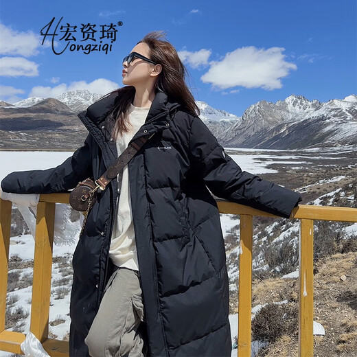 Hongziqi Down Jacket Women's Winter 2025 New Thickened Mid-Length Cotton Jacket Loose Knee-Length Cotton Jacket Extra Thick Black L (Recommended 115 125 Jin Jin equals 0.5 kg)