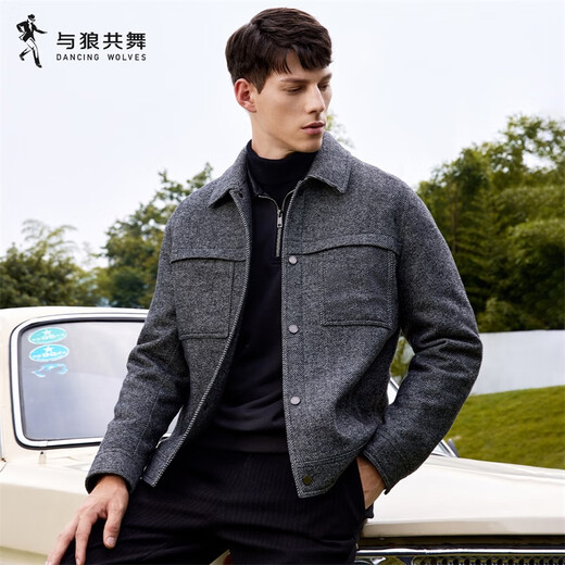 与狼共舞【含绵羊毛+超声波内里】秋冬翻领保暖外套男士夹克 004花灰 180 