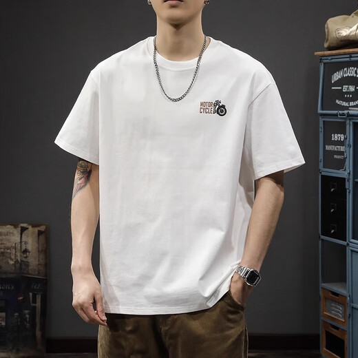 Catman (MiiOW) high street trend new short-sleeved T-shirt for men loose large-size summer pure cotton half-sleeved American ins heavy round neck T-shirt HST1518 white 2XL