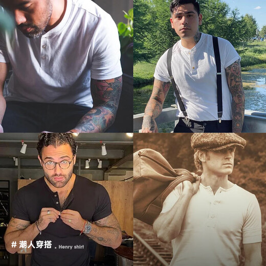 Madden workwear Henley short-sleeved men's summer and autumn heavyweight pure cotton breathable half-sleeved bottoming shirt American retro men's T-shirt Army Green S