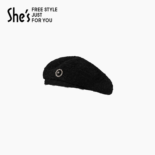 She s Akiko Barbie Elegant Little Fragrance Autumn and Winter Beret Niche Design Elegant Hat Versatile Painter Hat Women's Hat Black G0 One Size M (56-58cm)