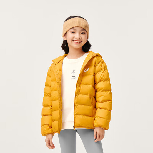 asics【安心羽绒】亚瑟士童装男女中大儿童舒适保暖连帽轻薄羽绒服外套 753黄色 清洁度1000-白鸭绒 130 cm 充绒量70g