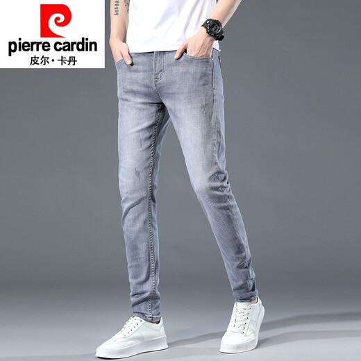 Pier Cardin Father's Day Gift Hong Kong Light Gray Jeans Men's Summer Thin Men's Slim Feet Pants Fashion and Versatile Black Gray 1048 29