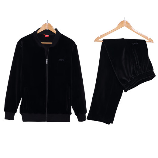 Woodpecker's new middle-aged cardigan sportswear Spring and Autumn Gold Velvet Men's Large Size Three-Piece Set Winter Warm Gold Minky Velvet Casual Set Blue 6187 Spring and Autumn Spring and Autumn Style Long Sleeves XL [Suggested 125-145Jin [Jin equals 0.5 kg]]