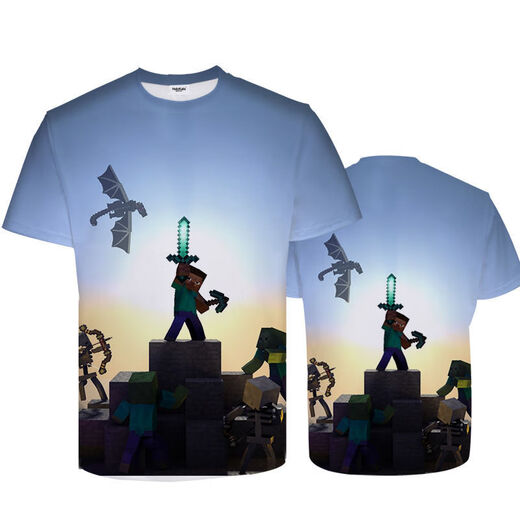 Jianfang Minecraft Short-sleeved T-shirt Mini World Game Clothes Men's Summer T-shirt Children Primary School Students and Teenagers Half-sleeved 01 Pictures One Size High 110-12040-50Jin [Jin equals 0.5 kg]