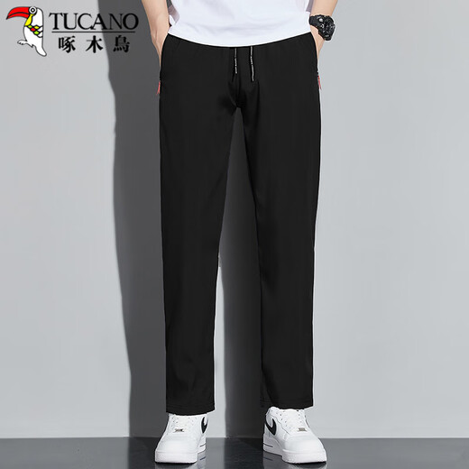 Woodpecker (TUCANO) casual pants men's business thick solid color versatile trendy straight slim long pants men's black 3XL