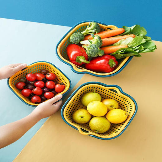 Rice harvesting and draining basket eight-piece set multi-functional plastic kitchen dripping vegetable washing basket six-piece set double-layered fruit and vegetable basket square draining basket medium size 1 piece 30ml