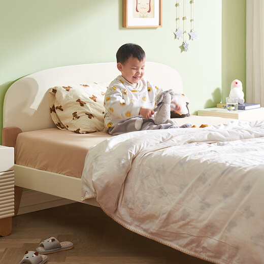 Original Original Massivholz Kinderbett moderne einfache Prinzessinbett kleine Wohnung Jungen und Mädchen Aufbewahrungsbett Einzelbett M5012 1,35*2,0 Meter - Einzelbettcreme weiß (Birke)