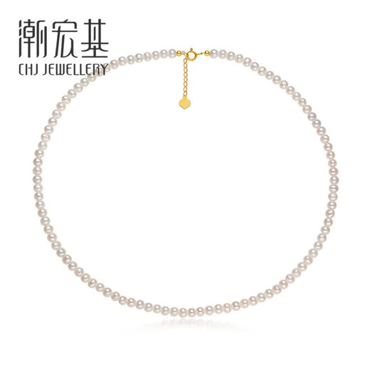 Chao Acer Xin Yuan Yellow 18K Gold Pearl Necklace Female Millet Beads as a Birthday Gift for Girlfriend Chain Length Approximately 40cm + Extension Chain