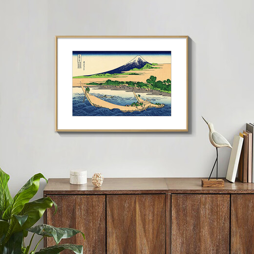 爱麒神奈川冲浪里原木风海浪挂画客厅餐厅装饰画民宿酒店玄关日式壁画 ZFL759款：東海道 整体尺寸：80*110cm 红木色实木框升级款细框