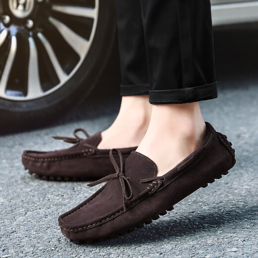 Thunderbolt Caesar Spring and Autumn New Men's Beanie Shoes Men's Real Leather Korean Style Super versatile Casual Leather Shoes Soft Sole Breathable Drive 677 Black 44