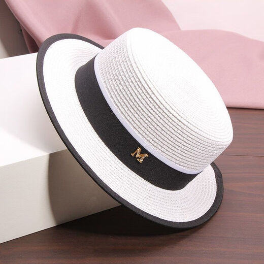 Hat Universal Summer Travel Beach Hat Seaside Sun Shade Sun Straw Hat Dome British Style Top Hat White 7cm Brim M Label M (56-58cm) Adjustable