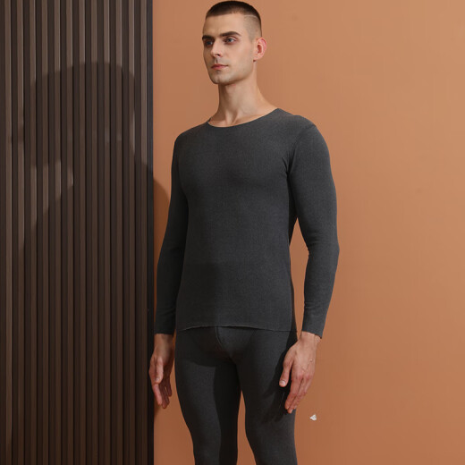 Langsha Thermal Underwear Men's Autumn and Winter Basic Seamless Round Neck Fashion Cotton Sweater Suit for Underwear Double-sided Brushed Young Men's Autumn Clothes and Autumn Pants Dark Gray XL (120-140Jin [Jin equals 0.5 kg])