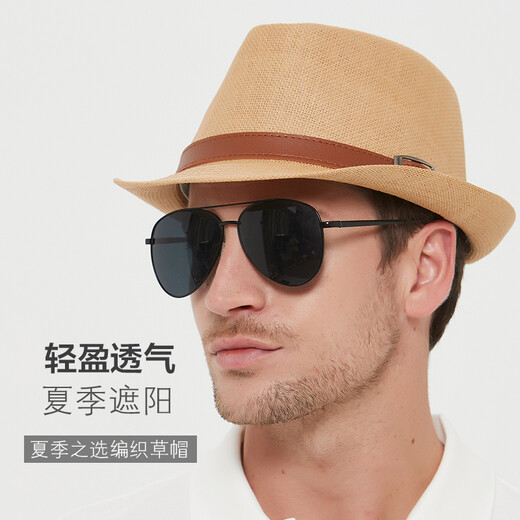 Sumu Bai British top hat men's summer breathable travel vacation beach hat jazz hat outdoor sun protection sun hat sun straw hat khaki regular size