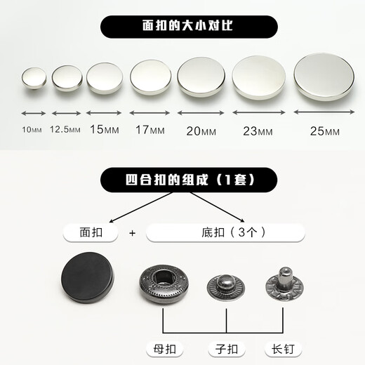 OIMG衣服暗扣免缝神器四合扣子按压式隐形子母按扣钉扣工具服摁扣 黑巴(12颗)送工具 20mm面扣+831底扣