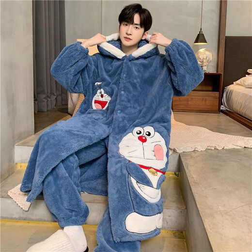 Commander Bear men's pajamas coral velvet warm winter thickened velvet cartoon hooded nightgown long youth home suits nightgown trousers suits men 6231 10XL m 70-100Jin [Jin equals 0.5 kg]