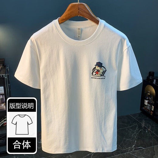 JEEP SPIRIT短袖t恤男夏季宽松薄款趣味印花圆领上衣潮牌时尚休闲百搭体恤 JSW9913白色 M