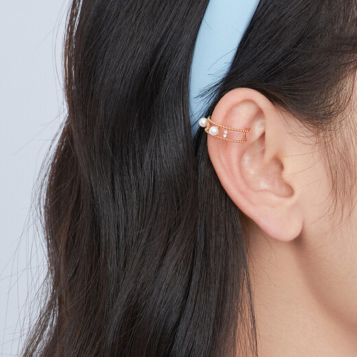 Lukfook Jewelry 18K Gold Freshwater Pearl Diamond Ring Single Earring Gift G04DSKR0006R No. 9 - Total Weight 1.21g Single