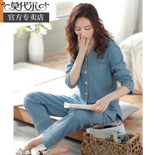 莫代尔睡衣女士春秋款秋冬季纯棉长袖家居服全棉春夏季薄款大码宽松套装 K6636奶杏-提花(莱卡棉) L (建议100-120斤)