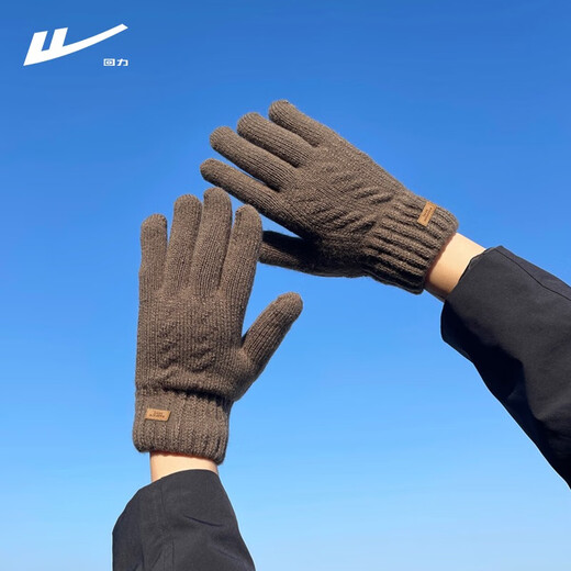 Pull back knitted gloves men's winter cycling woolen gloves plus velvet thickened warm gloves women's anti-cold wind touch screen driving cotton black one size