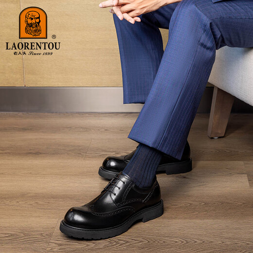 LAORENTOU leather shoes men's shoes business casual large leather shoes high-end brogue brand formal shoes LA11366 black 40