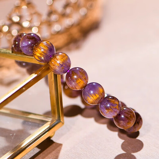 Eternal Symbol Natural Aurora Purple Titanium Crystal Bracelet Aurora 23 Crystal Plate Titanium Crystal for Men and Women Full of Titanium Gold Teeth Purple Red Women's Day Gift Graduation Jewelry Level Gold Teeth Aurora 14mm - Comes with Certificate