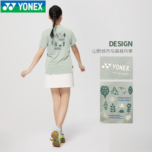 Yonex Yonex yy uniforme de bádminton 2025 Nuevas camisetas deportivas de hombres y mujeres en el medio ambiente, camisetas deportivas de manga corta 16835-384 [color menta] camiseta deportiva femenina l