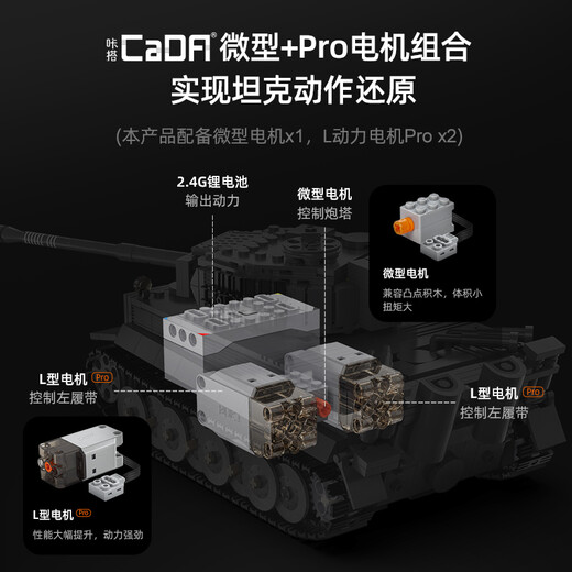 CaDA building block assembly toy men MOC authorized design 1:35 Tiger tank adult children's building plug-in electric remote control model Mechanical group C61071-Tiger tank