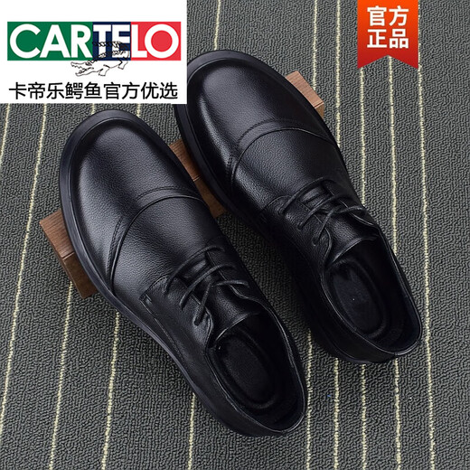 CARTELO crocodile leather shoes for men, genuine leather, breathable cowhide, comfortable men's shoes, soft sole, round toe, large size, men's business casual leather shoes, black 41