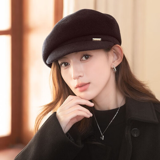 Xiangxue Yuxiu Gorro de Pato de Lana para Mujer Otoño e Invierno 2025 Nueva Boina octogonal Gorro Retro versátil y cálido para Mujer Beige