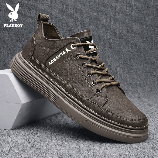 Playboy (PLAYBOY) men's shoes 2025 autumn and winter shoes men's fashion sneakers men's leather shoes trendy business casual shoes brown 41
