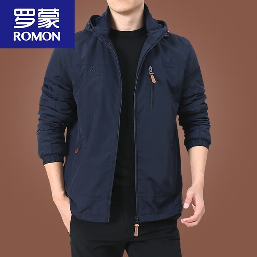 罗蒙（ROMON）冲锋.衣外套男春秋男款户外美式防风防风衣男装男士秋装运动夹克 深蓝9898 加 绒款 XL