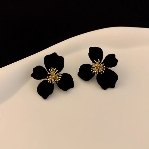 Idel niche design French light luxury high-end temperament black flower earrings women's unique earrings 2025 new earrings A4X105 black flower E3176