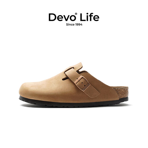 Devo Life's Wo Cork Schuhe für Männer und Frauen gleiche Gelegenheitsschuhe für Halbpack Faulpaare Birkenstock-Schuhe modische Außenschuhe 3624 Aprikosenfarbe Crazy Horse Cowhide 38 (empfohlen, eine kleine Größe zu nehmen)