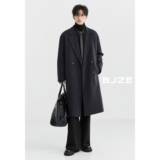 Earl Dower [full wool long style over knee] double-sided wool coat men's commuter jacket 2024 winter new P441520 Midnight Black M (170)