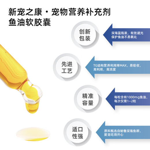 
New Pets Zhikang Pet Fish Oil Soft Capsules 60 Dog Deep Sea Concentrated Hair and Skin Care Pet Nutritional Supplement