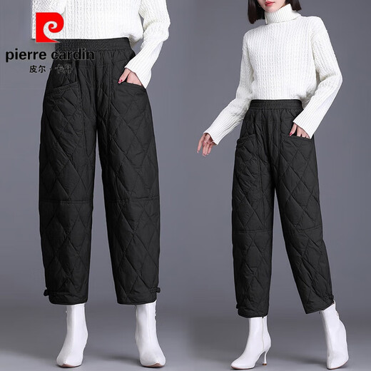 Pierre Cardin Down I Cotton I Pants Women's Outer Wear 2025 New Winter Fashion Women's Velvet Thickened Eight-Point Pants Mom's Warm Cotton Brown Authentic Counter Quality XL Recommended 115-130 Jin Jin equals 0.5 kg