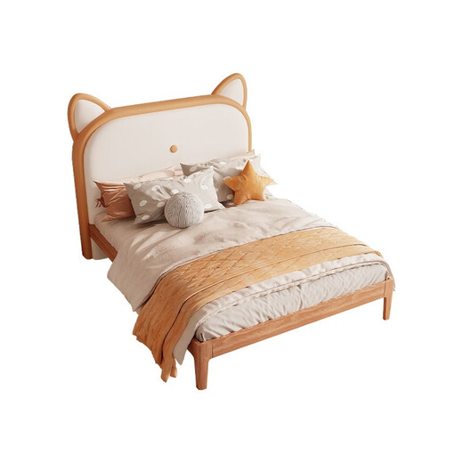 Mousse (de RUCCI) leather bed children's cartoon solid wood soft-packed single-layer bed environmentally friendly silicone leather boy's bed girl 1.5 meters leather art bed children's leather bed (bed frame + row frame + mattress) 1500mm*2000mm