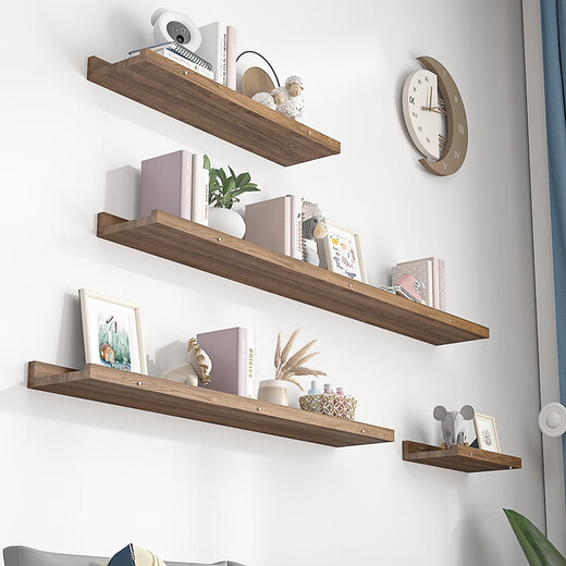 Ruoshi wall storage rack solid wood one-word partition without punching storage bookshelf laminate wall decoration wall-mounted display rack solid wood-log color-90*15